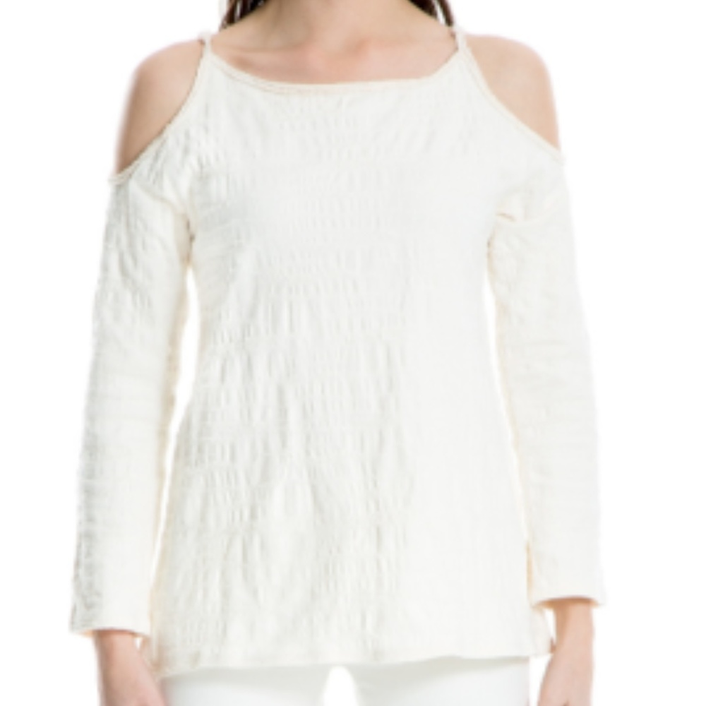 Max Studio London Textured Cold-Shoulder Top